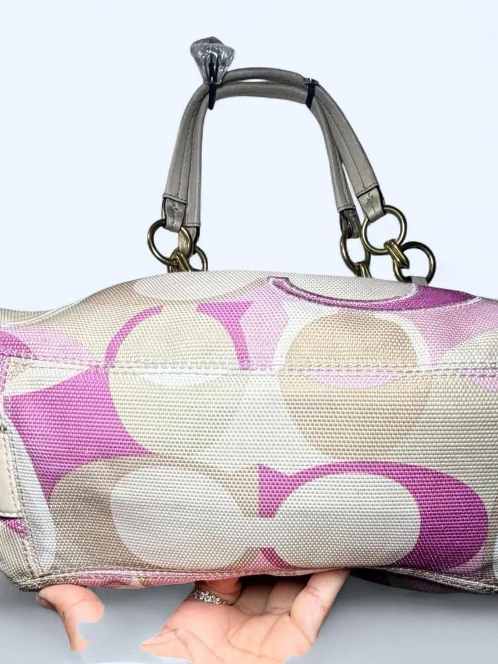 Coach Pink and Beige Signature C Hobo with Gold Hardware